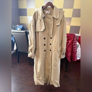 ASOS Beige Double-Breasted Trench Coat with Plaid Back